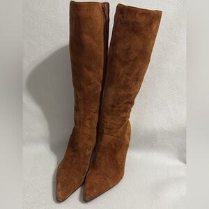 DIBA USA Suede Brown Stiletto boots Woman’s 7.5 Mid Calf chic Boho Fall Wear